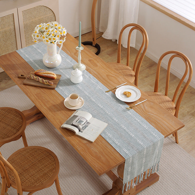Hand - Woven Cotton And Linen Table Flag With Hollow Tassels, Suitable For Household And Rural Dining Tables