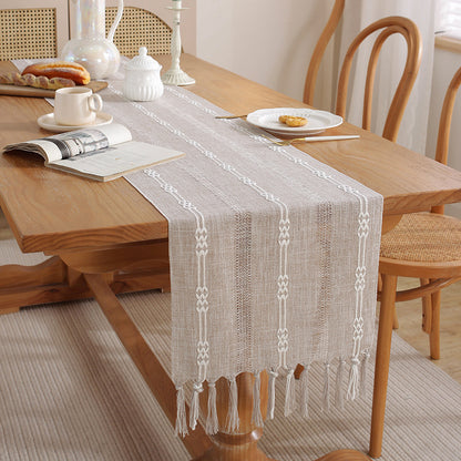 Hand - Woven Cotton And Linen Table Flag With Hollow Tassels, Suitable For Household And Rural Dining Tables