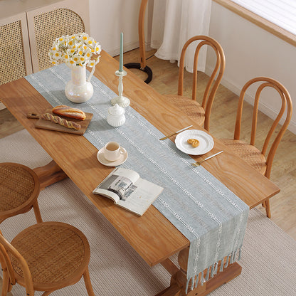 Hand - Woven Cotton And Linen Table Flag With Hollow Tassels, Suitable For Household And Rural Dining Tables